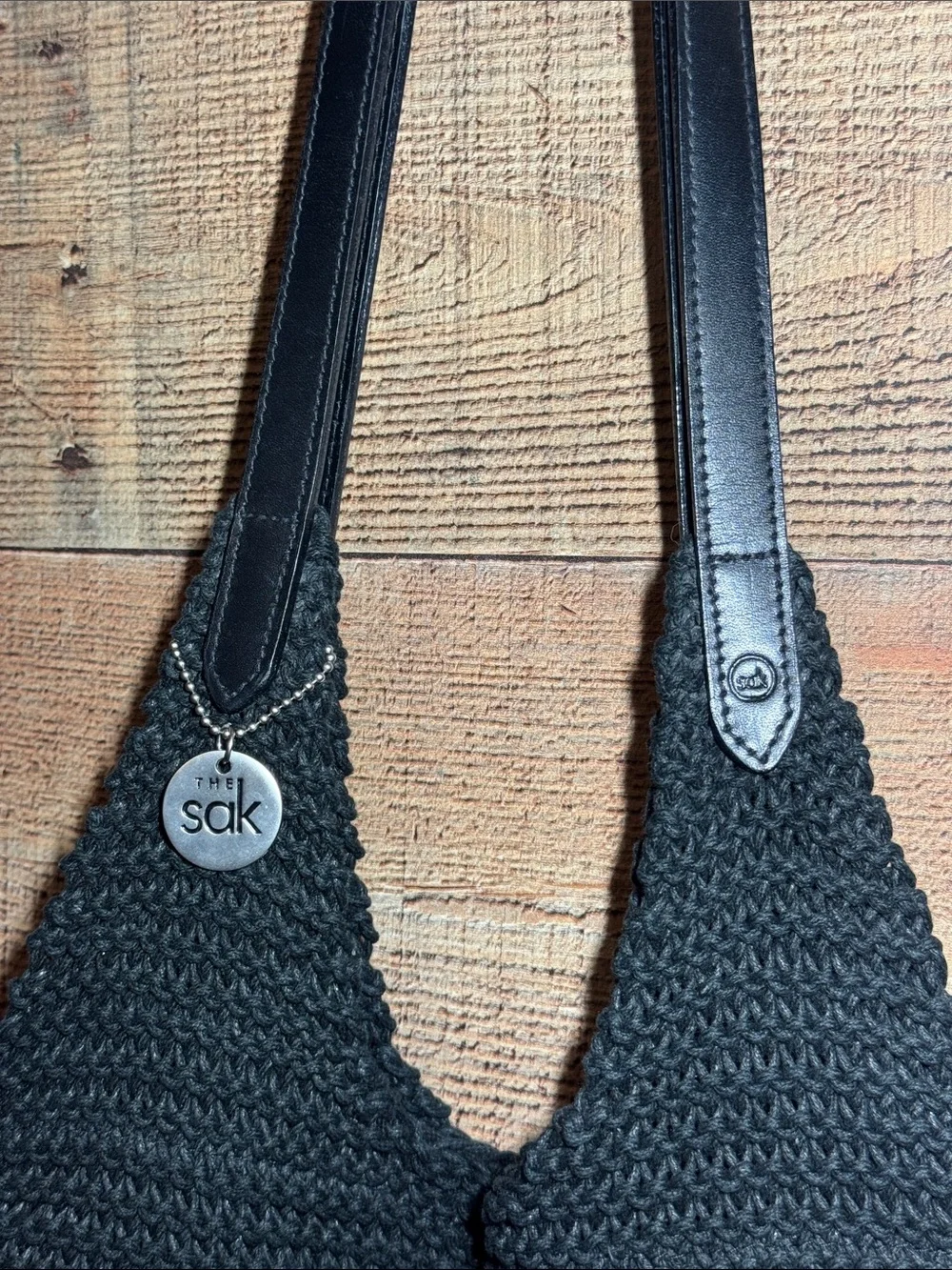 The Sak Black Crochet Shoulder Bag Double Shoulder Strap